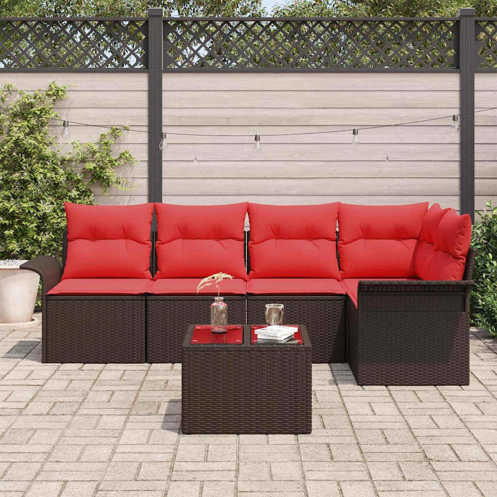vidaXL Gartenlounge-Set Gartensofa-set mit Speicher 6 pcs Braun Poly-Rattan, (6-tlg)