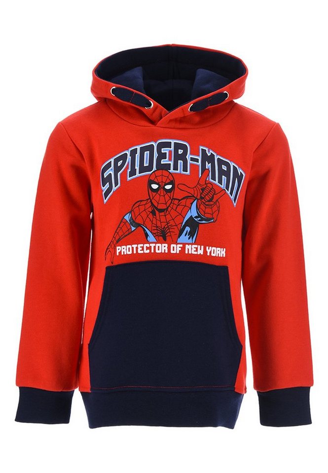 Spiderman Hoodie Marvel Jungen Kapuzenpullover Gr. 98 - 128 cm, stylisches  Kapuzen-Sweatshirt mit grossen Spider-Man Print auf der Vorderseite