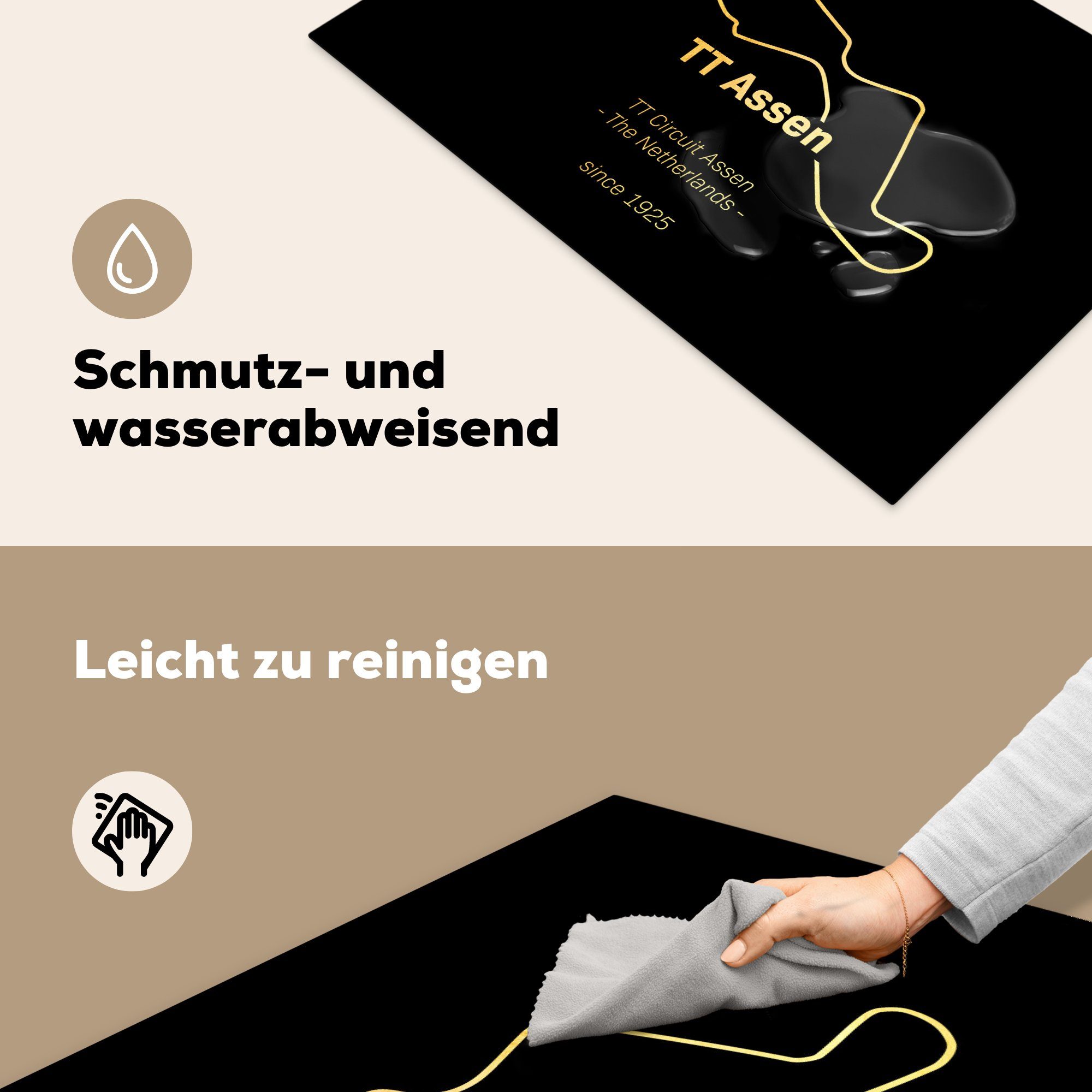 MuchoWow Herdblende-/Abdeckplatte TT Schutz - die für Induktionskochfeld Niederlande, (1 Ceranfeldabdeckung cm, küche, Assen 81x52 Vinyl, tlg), Gold 