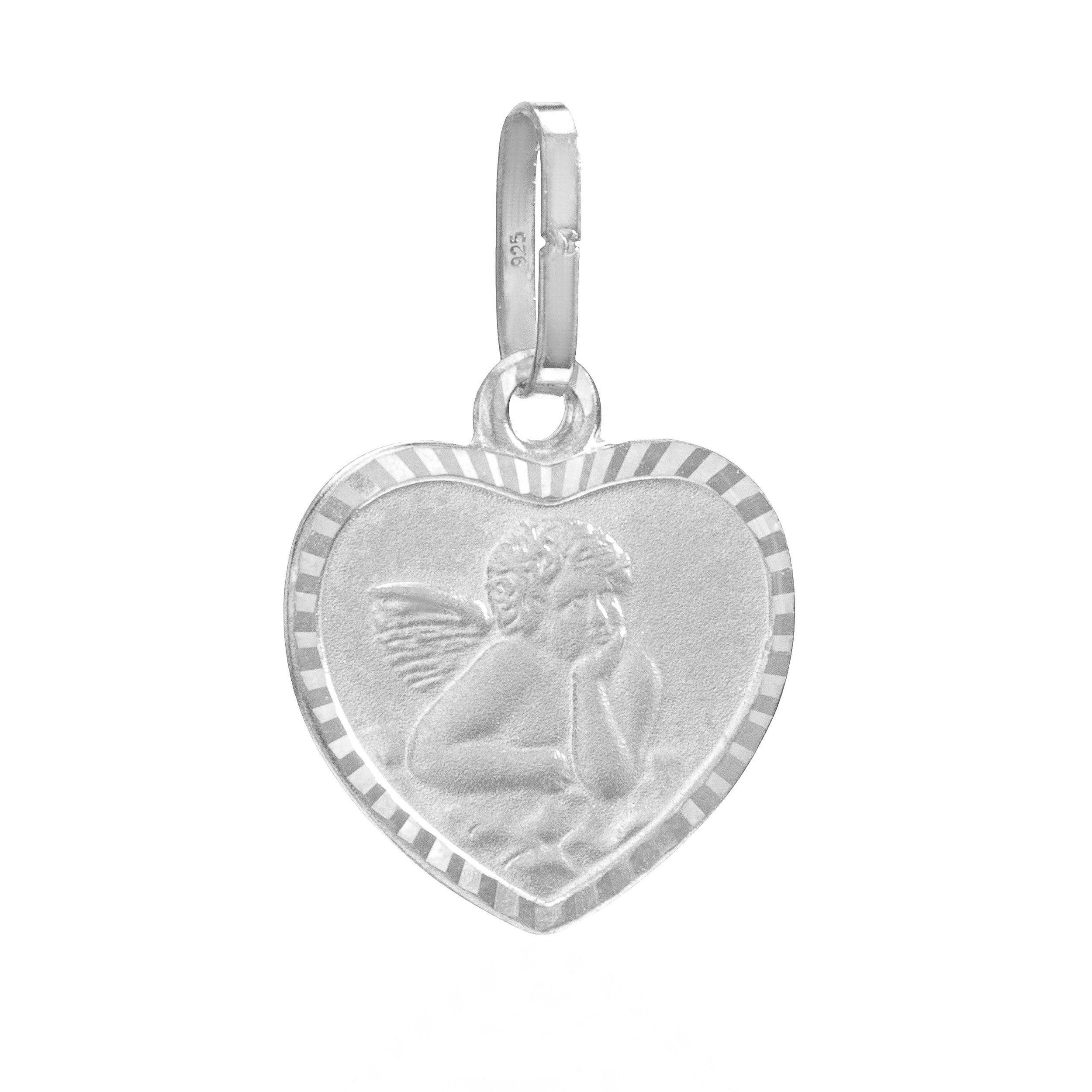 Kettenanhänger Kettenanhänger Herz Schutzengel 925 Silber diamantiert matt 12x11mm Am