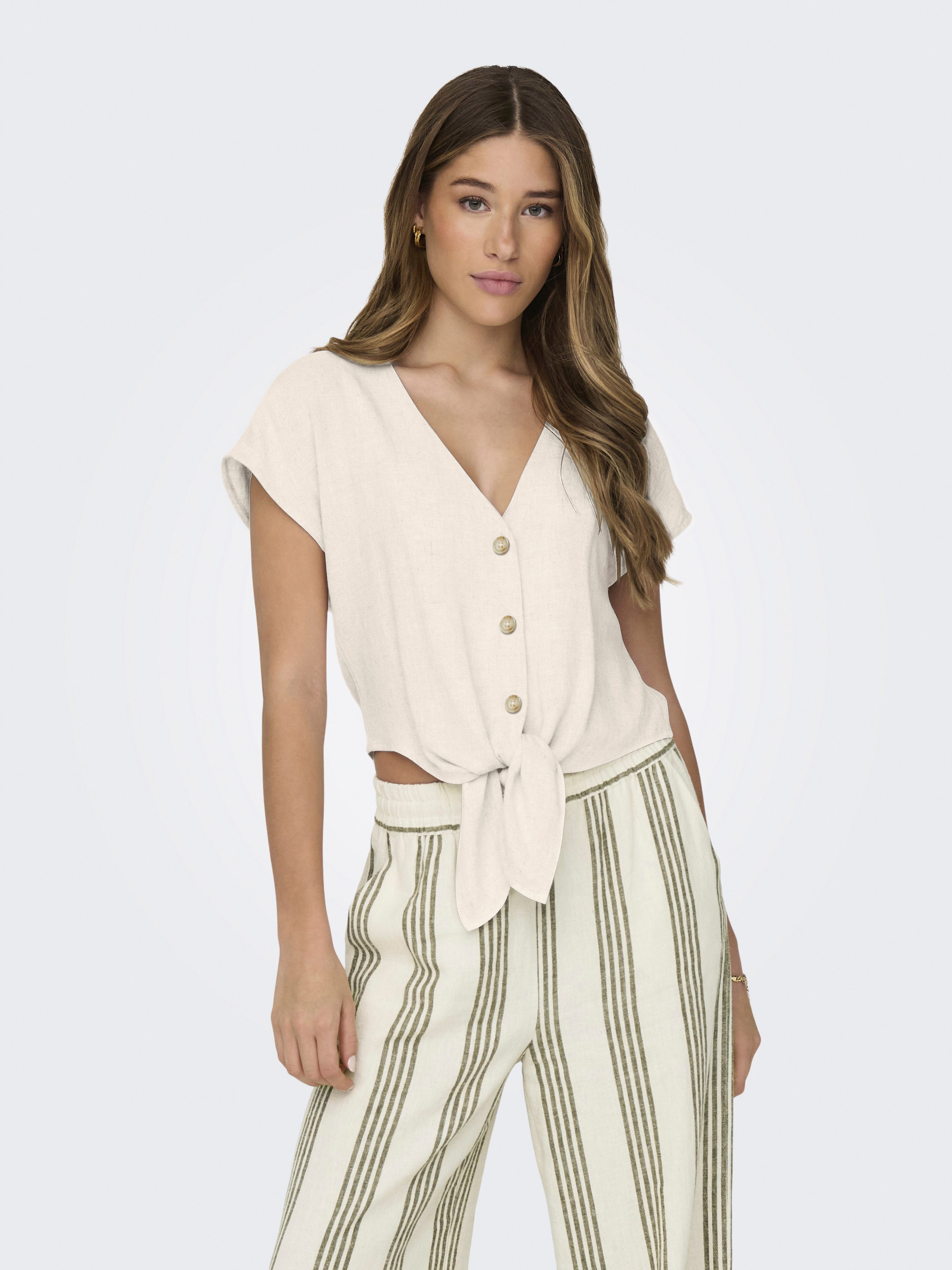 ONLY Kurzarmbluse ONLSIESTA SS KNOT LIN BL SHIRT PNT NOOS Viskosemischung, regular fit