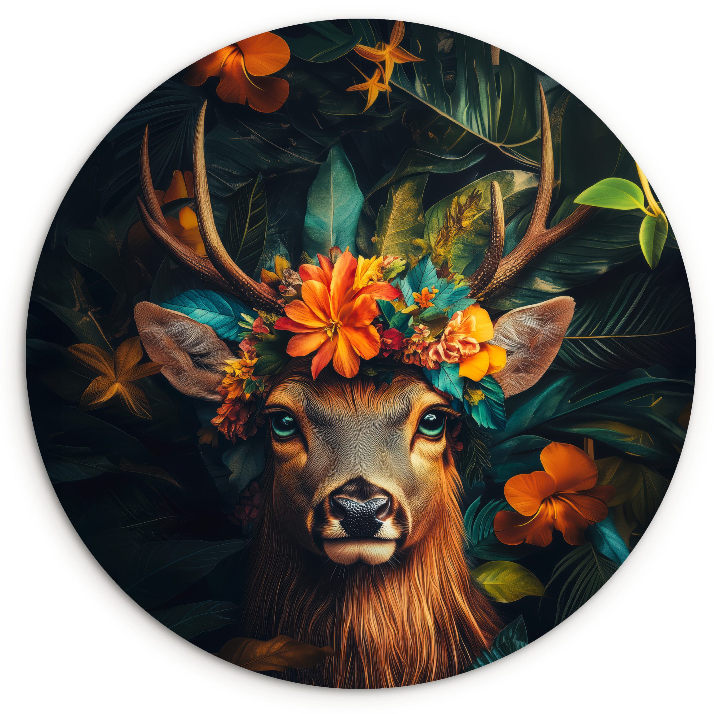 MuchoWow Gemälde Hirsche - Blumen - günstig online kaufen