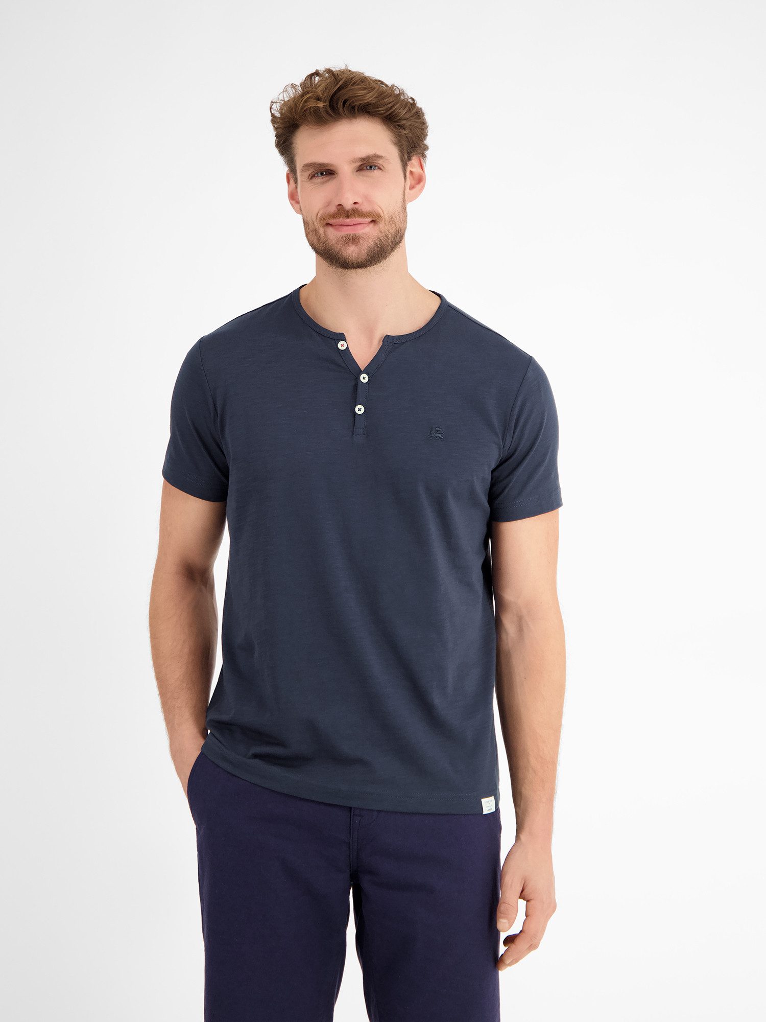 LERROS Henleyshirt "LERROS Serafino-Shirt in unifarbener Strukturware" günstig online kaufen