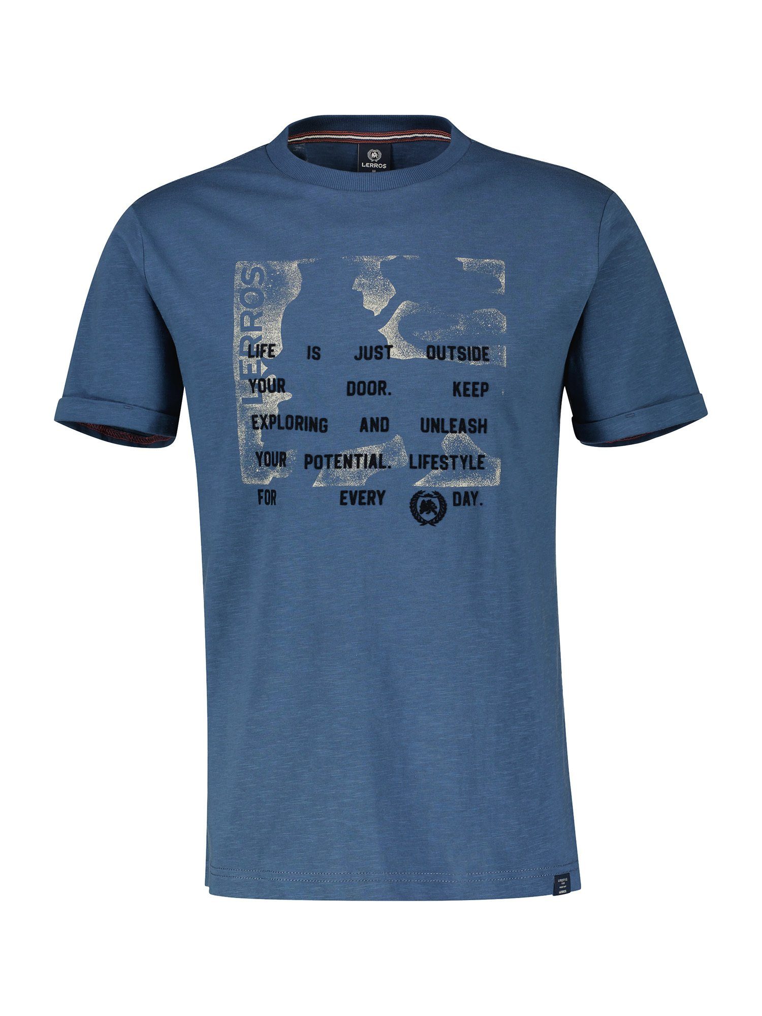 mit T-Shirt Print T-Shirt LERROS LERROS STORM grafischem BLUE
