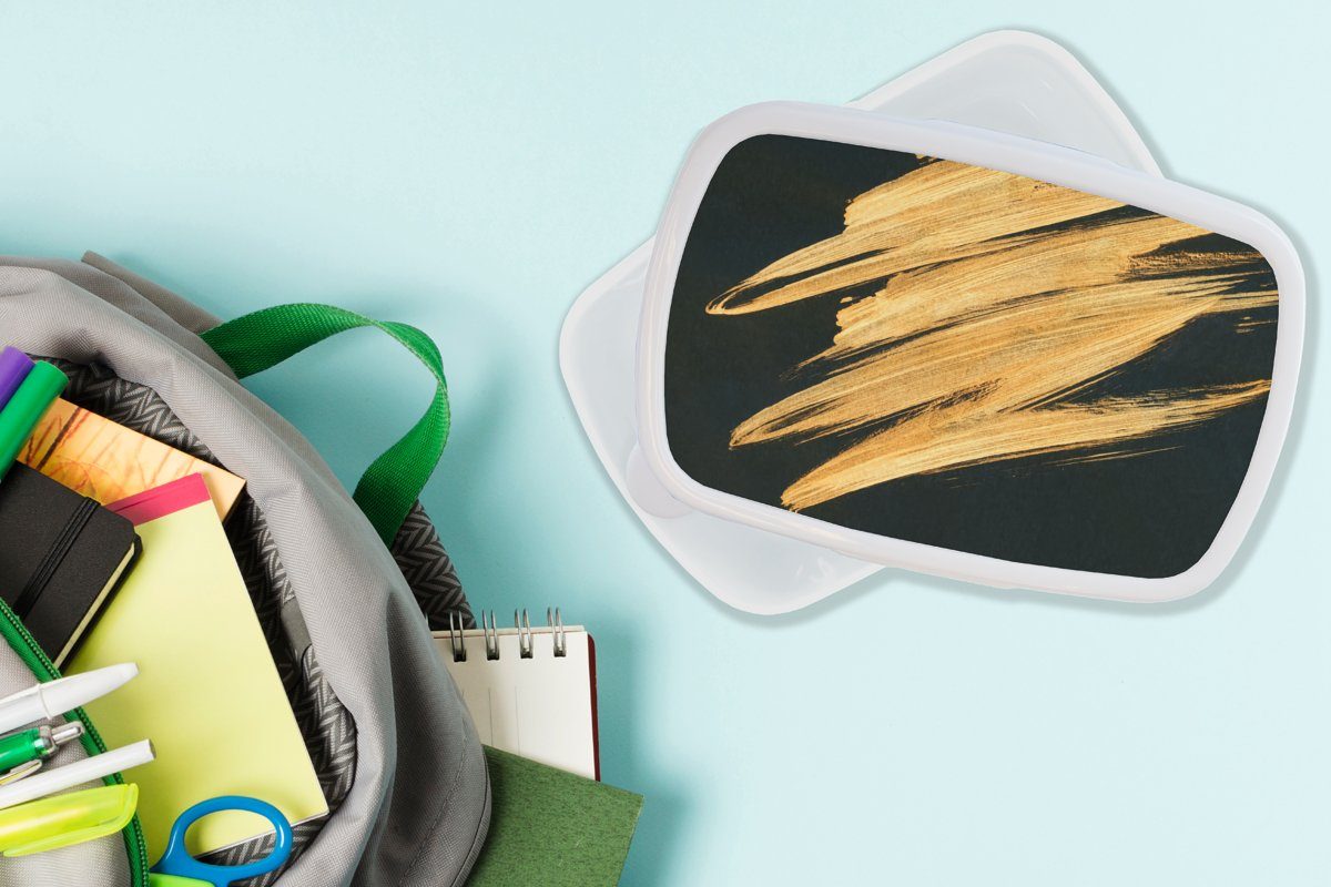 MuchoWow Lunchbox Gold - Farbe - Abstrakt, für weiß Streifen Kinder für - Brotbox Erwachsene, Mädchen Luxus und Brotdose, (2-tlg), und Kunststoff, - Jungs