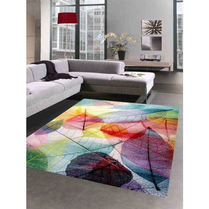 Teppich Teppich modern Designerteppich Blätter Laub bunt Carpetia rechteckig Höhe: 13 mm