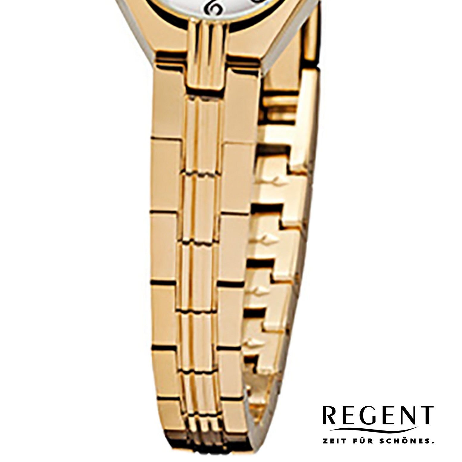 Regent Quarzuhr Regent Damen-Armbanduhr gold Analog F-303, (Analoguhr), Damen Armbanduhr oval, klein (ca. 18x22mm), Edelstahl, ionenplattiert