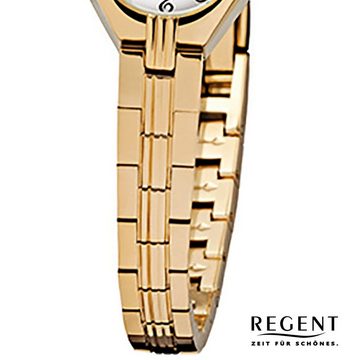 Regent Quarzuhr Regent Damen-Armbanduhr gold Analog F-303, Damen Armbanduhr oval, klein (ca. 18x22mm), Edelstahl, ionenplattiert