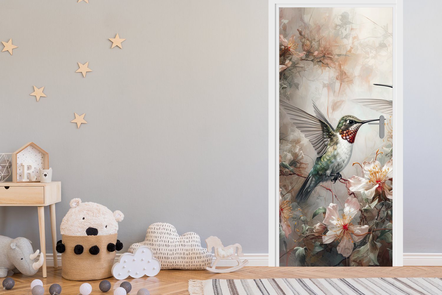 MuchoWow Türtapete Kolibri - Vögel für - Pflanzen, - St), Fototapete Matt, Blumen cm bedruckt, (1 Tür, 75x205 Türaufkleber