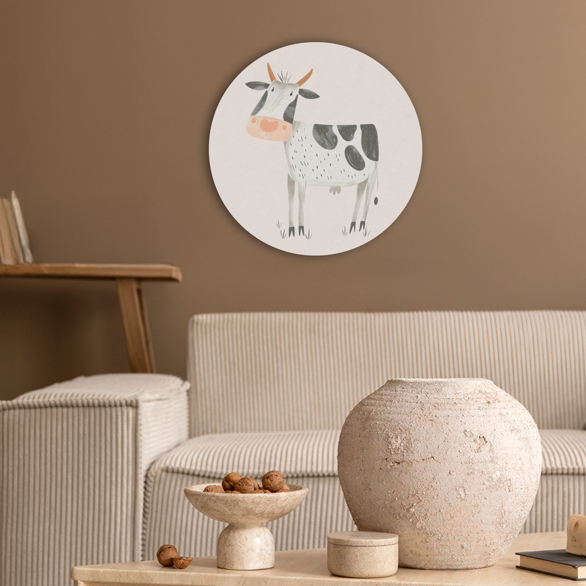 MuchoWow Gemälde Kuh - Bauernhoftier - Tiere - Pastellfarben, Fotodruck (1 St), Akustikpaneele rund, Schalldämmung, Akustikbilder 30x30 cm
