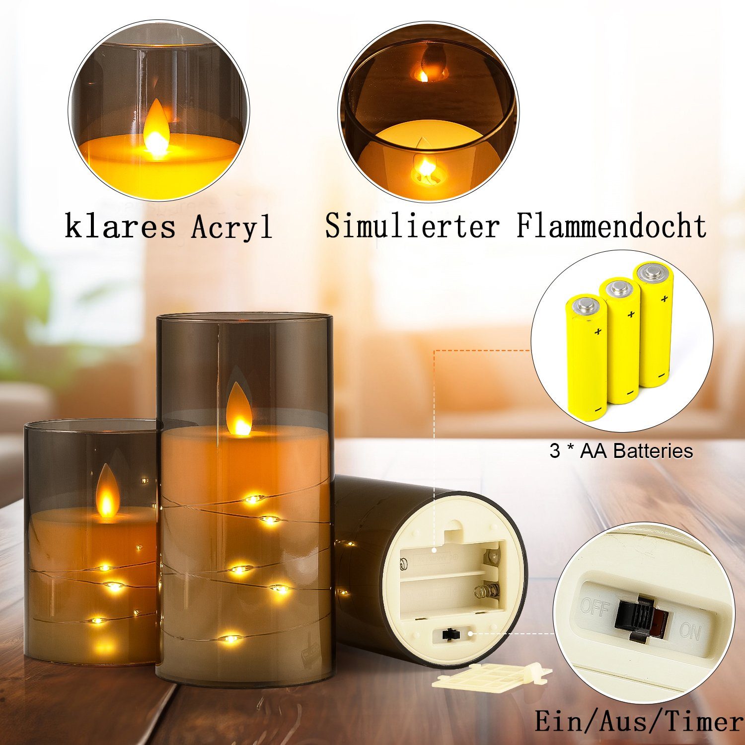 LETGOSPT LED-Kerze 3er Set LED Kerzen günstig online kaufen