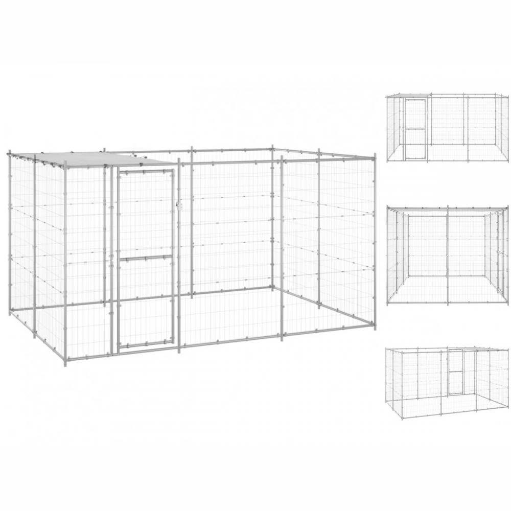 vidaXL Hundezwinger Outdoor-Hundezwinger mit Überdachung Verzinkter Stahl 7,26 m²