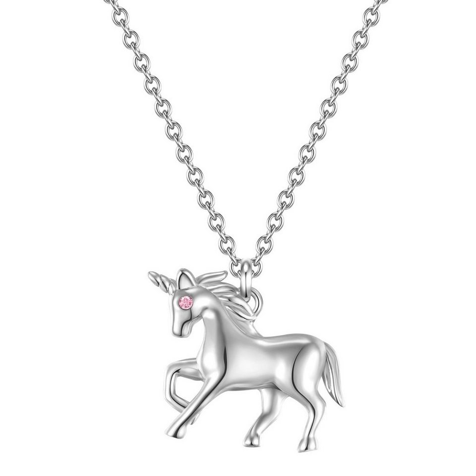 Glanzstücke München Collier Einhorn silber, Kette mit Anhänger Sterling  Silber Zirkonia rosa