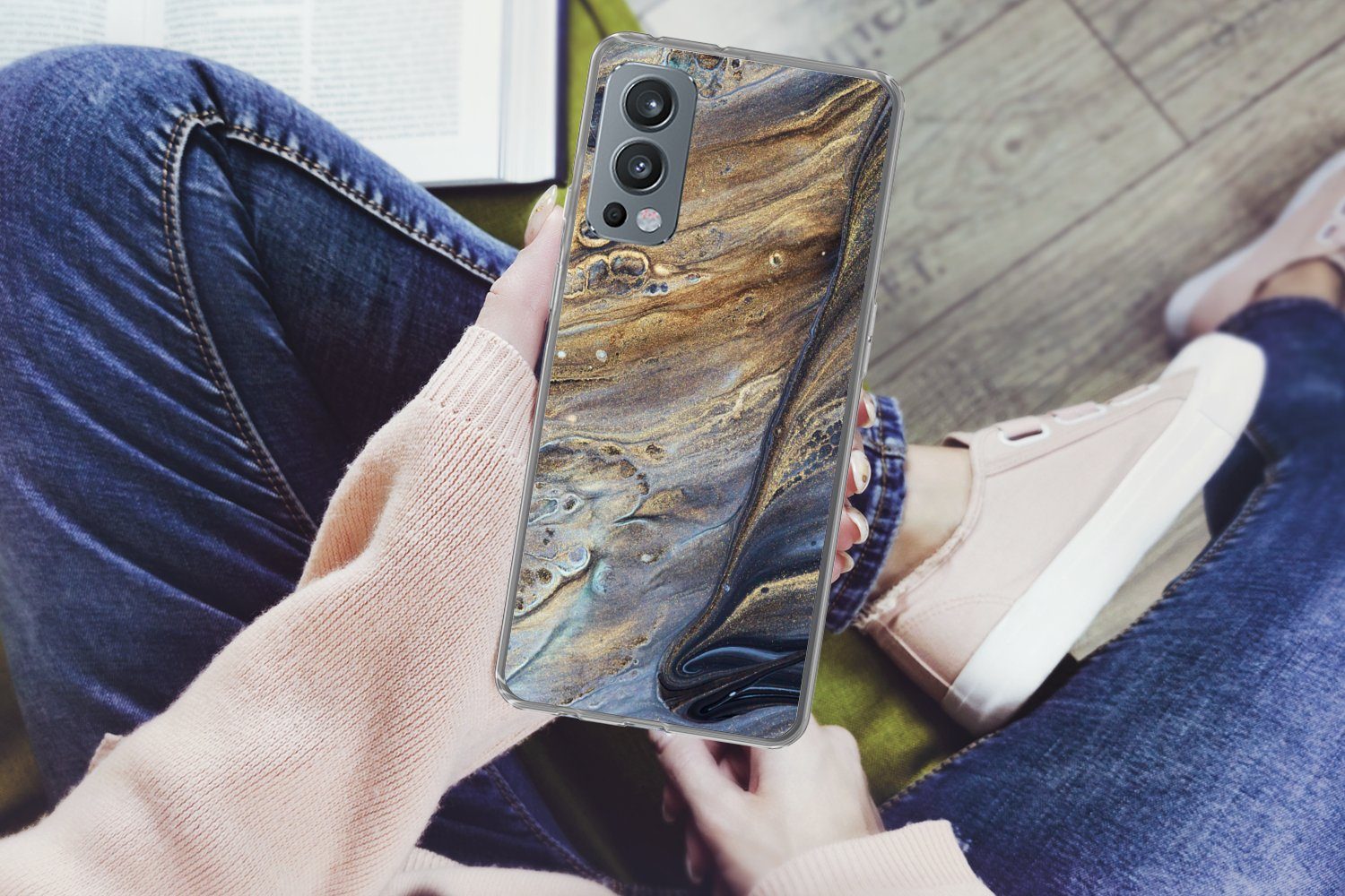 MuchoWow Handyhülle für OnePlus Nord 2 5G Marmor - Gold - Aquarell - Textur - Marmoroptik, Phone Case, Silikon, Schutzhülle Dünn