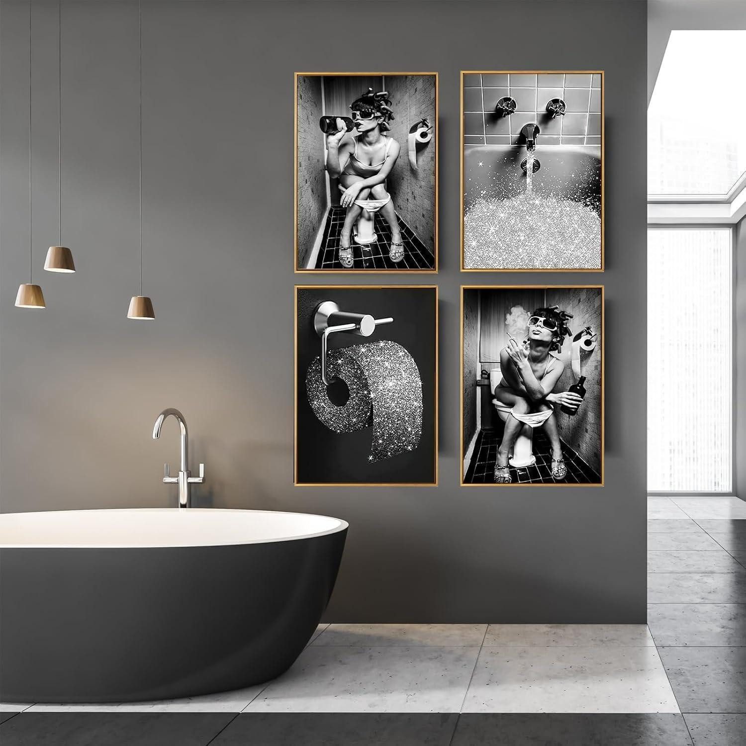 LYBOHO Leinwandbild Badezimmer Bilder Schwarz Weiß günstig online kaufen