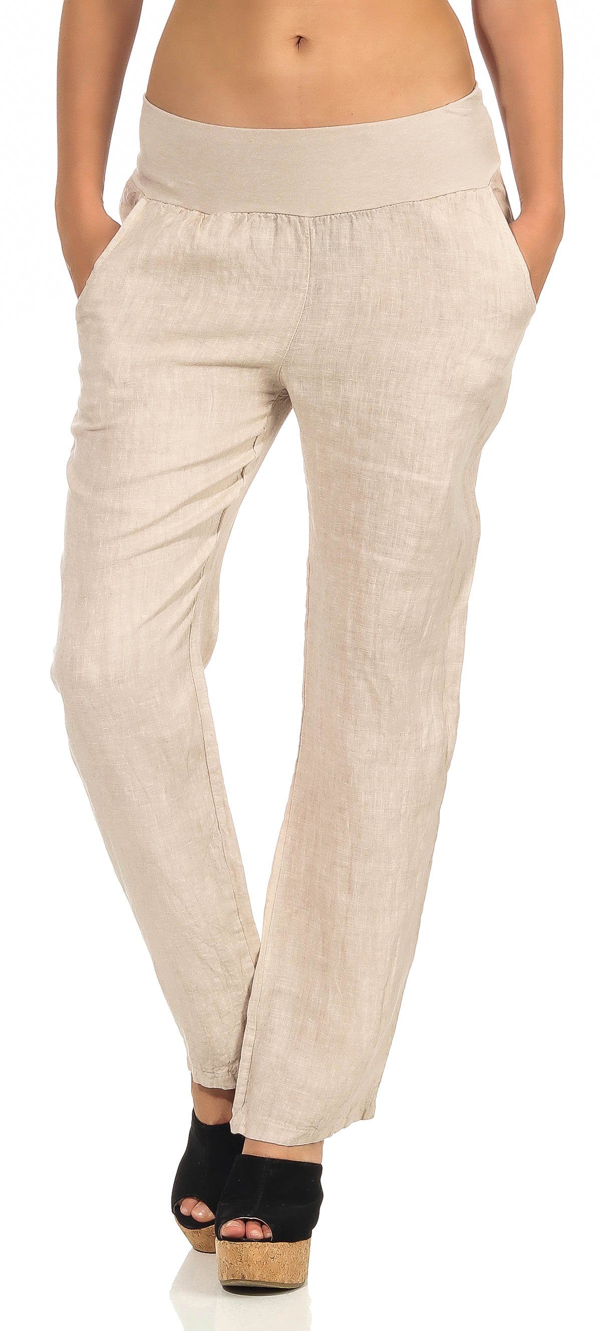 malito more than fashion Leinenhose 7792 leichte Stoffhose mit elastischem Bund beige