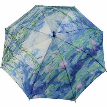 HAPPY RAIN Langregenschirm großer Regenschirm mit Künstlermotiv für Damen, Motiv Monet Wasserlilien