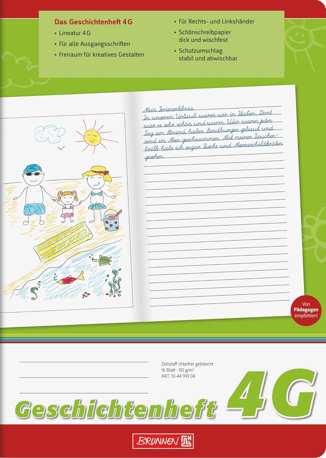 BRUNNEN Schulheft Brunnen Geschichtenheft, A4, Lineatur 1-4G, Klasse 1-4