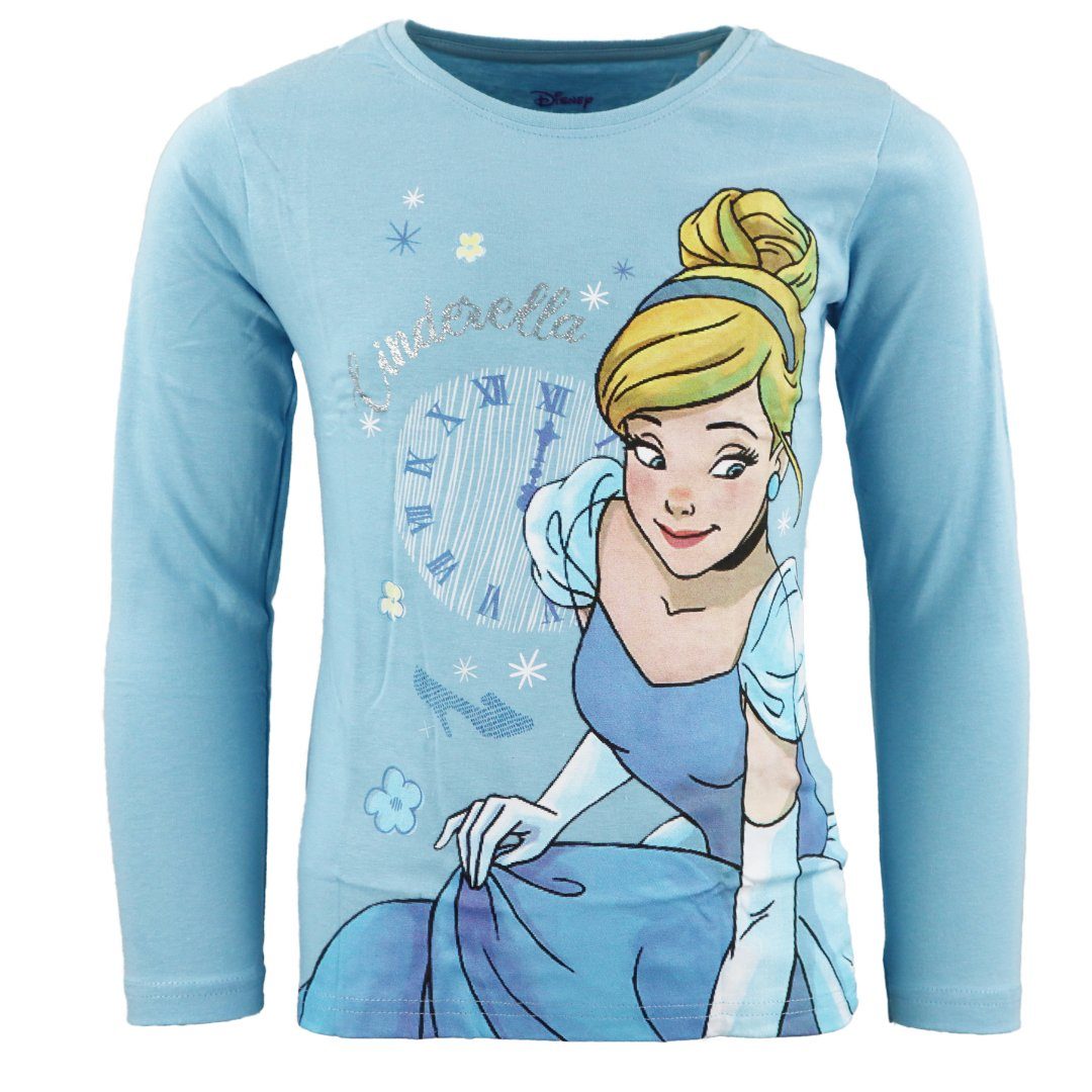 Disney Langarmshirt Disney Cinderella Kinder langarm T-Shirt Gr. 98 bis 128, 100% Baumwolle Blau