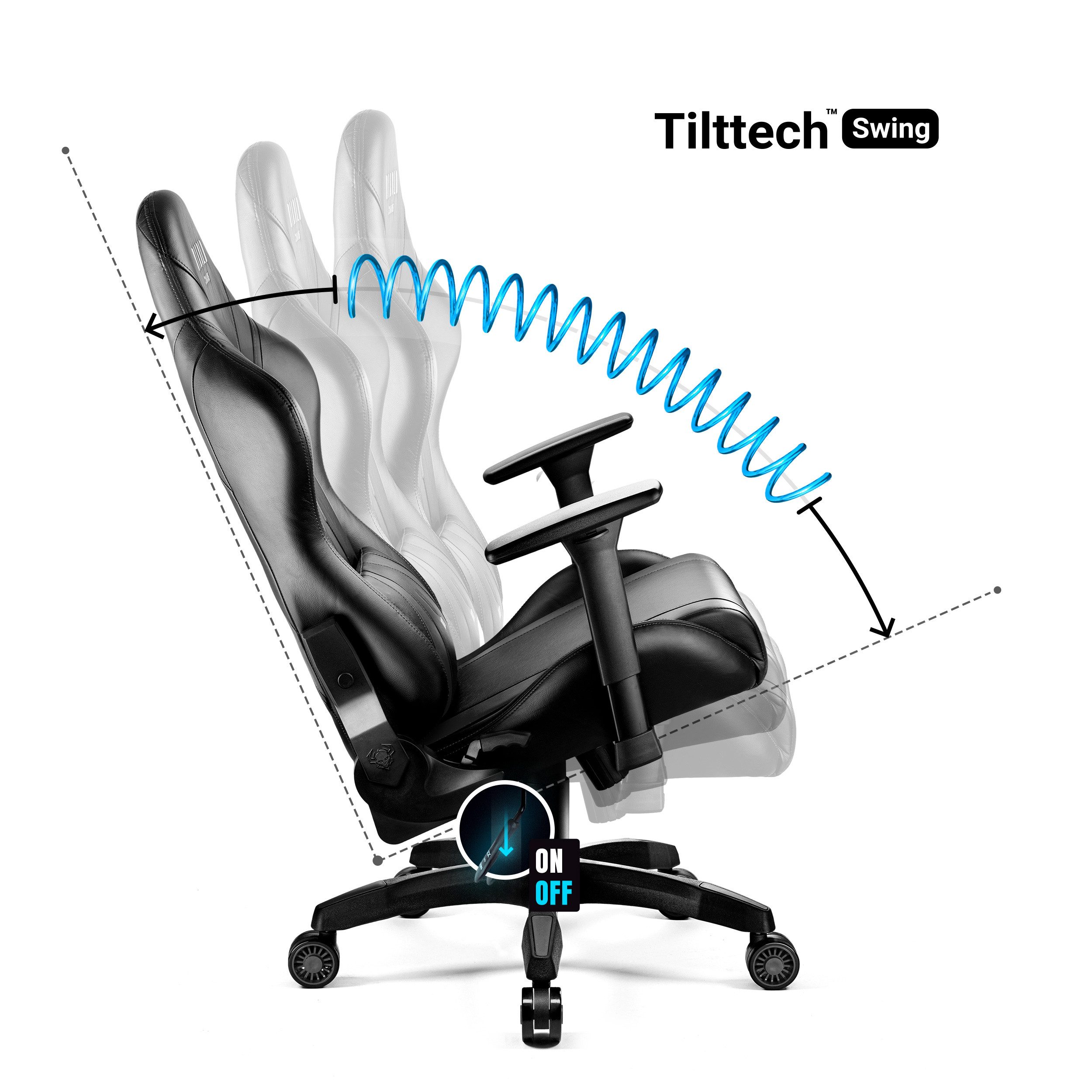 DIABLO CHAIRS Gaming-Stuhl X-Horn 2.0 HDS Kunstleder ergonomisch 3D-Armlehnen Kopfstütze (3D-Armlehnen, Memory-Schaum, HDS Kunstleder, Normal L King XL), Lendenkissen Wippfunktion 160° Metallbasis 2 Größen
