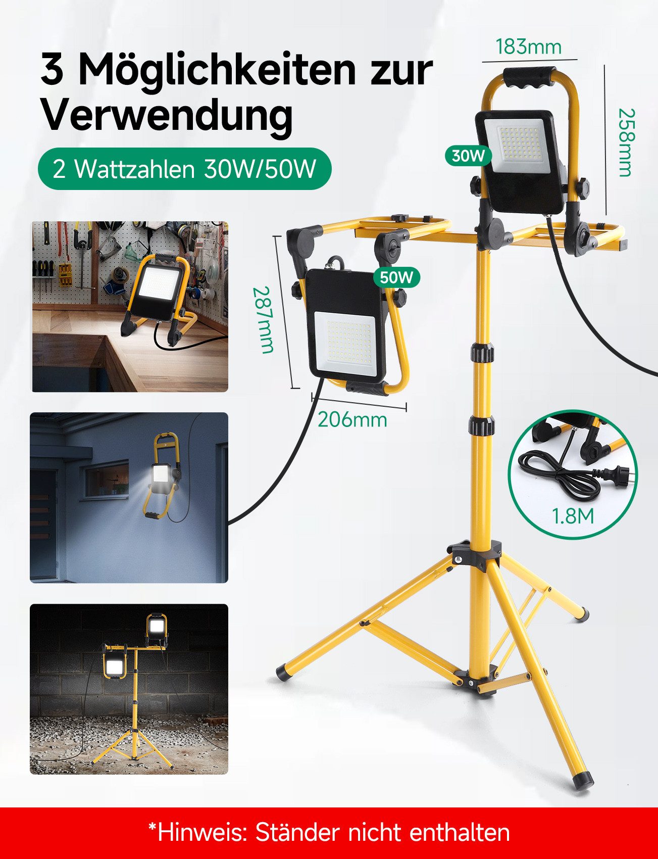 Aigostar LED Baustrahler Baustrahler LED Arbeitsleuchte mit Stecker, IP65, günstig online kaufen