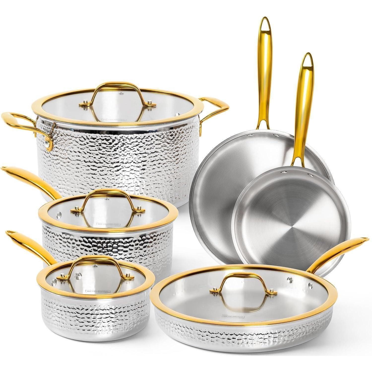 LuxusKollektion Pfannen-Set Topf- & Pfannenset 10-tlg. Edelstahl gehämmert