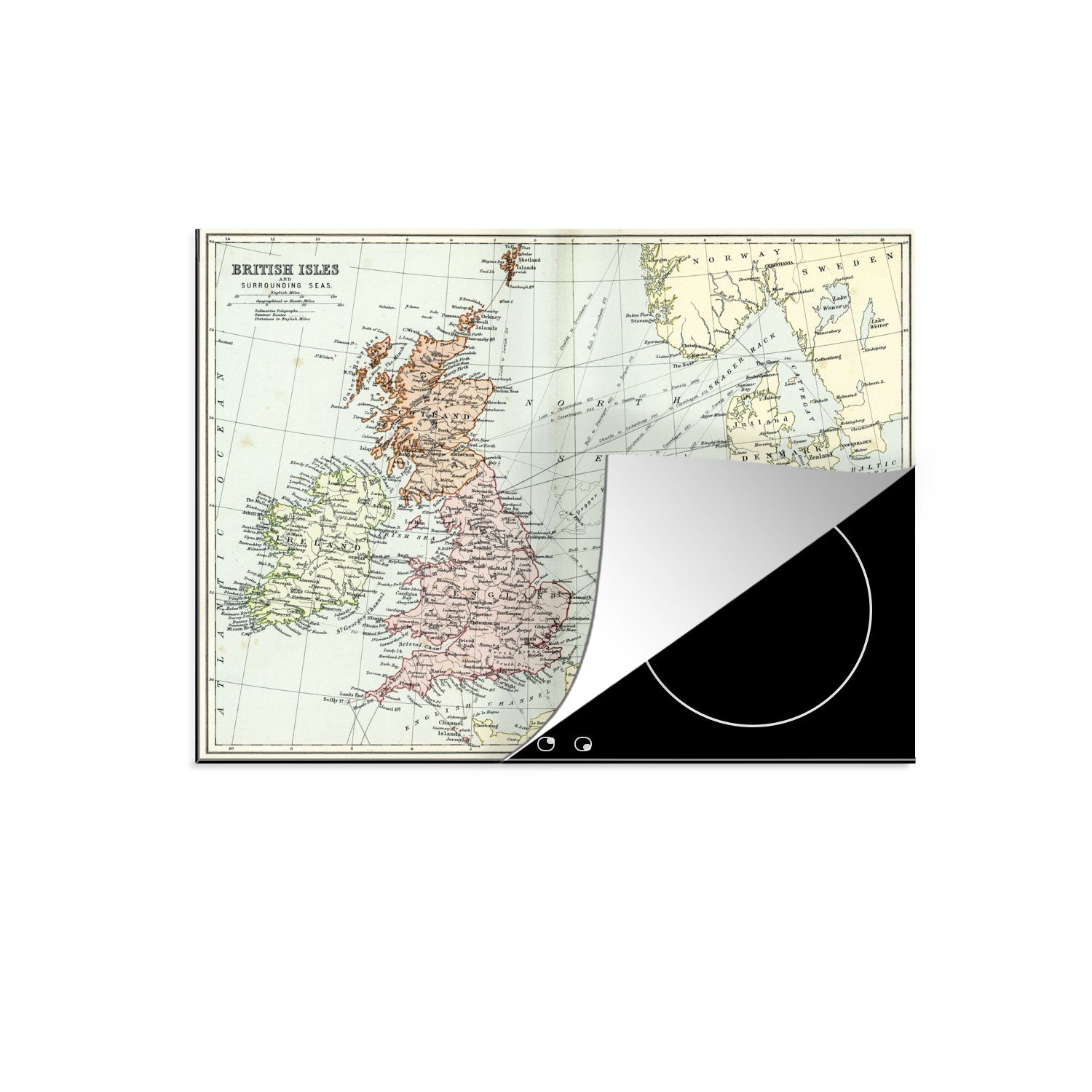 Eine Karte der Nordsee Mitte, cm, alten Ceranfeldabdeckung (1 der Herdblende-/Abdeckplatte Mobile tlg), MuchoWow Arbeitsfläche nutzbar, Illustration in 70x52 einer Vinyl, mit