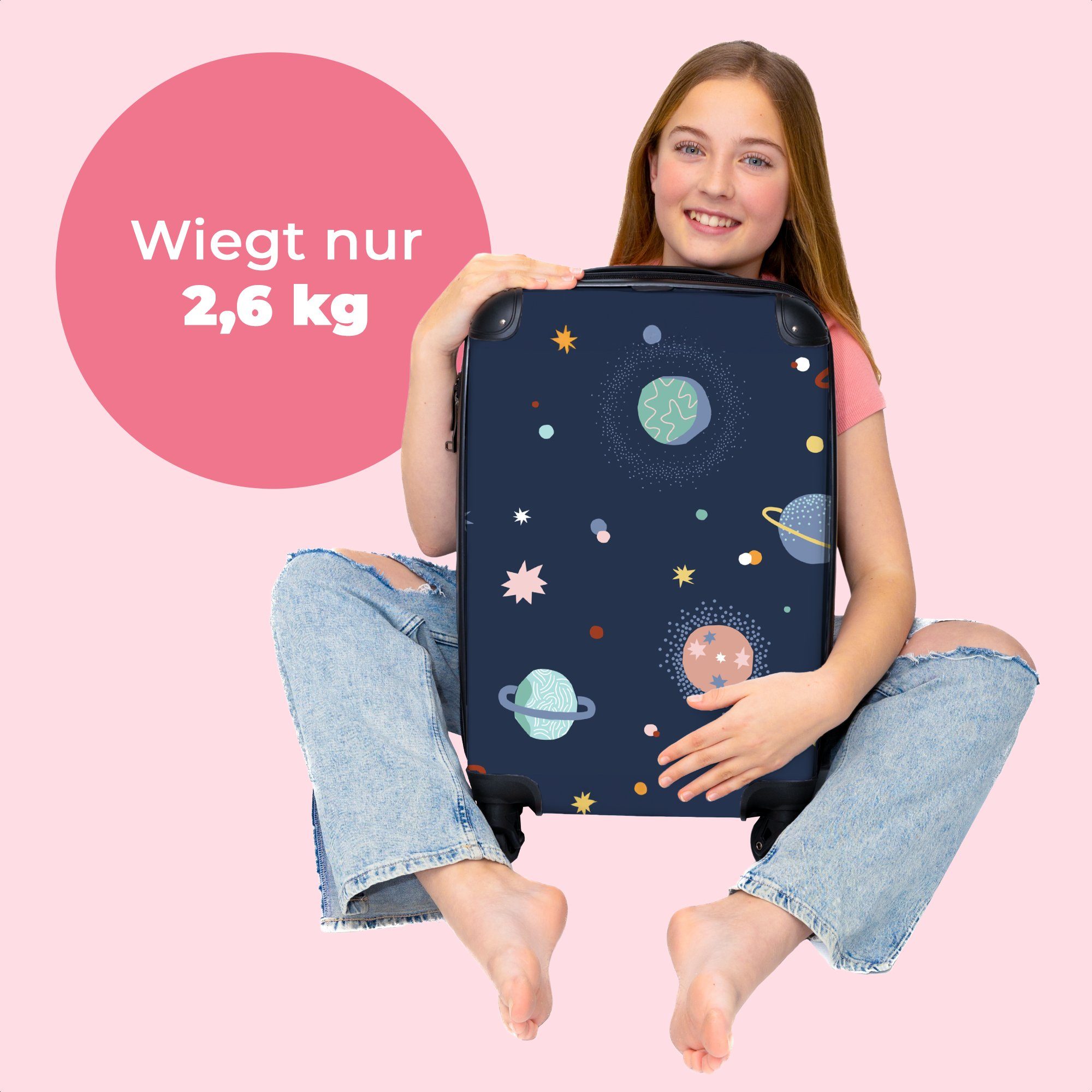 - für 55x35x20cm Kindertrolley, 4 - Koffer Planeten Sterne, Ferien, NoBoringSuitcases.com© Muster Reisetasche Rollen, rollen, Handgepäck mit - Weltraum Kinderkoffer