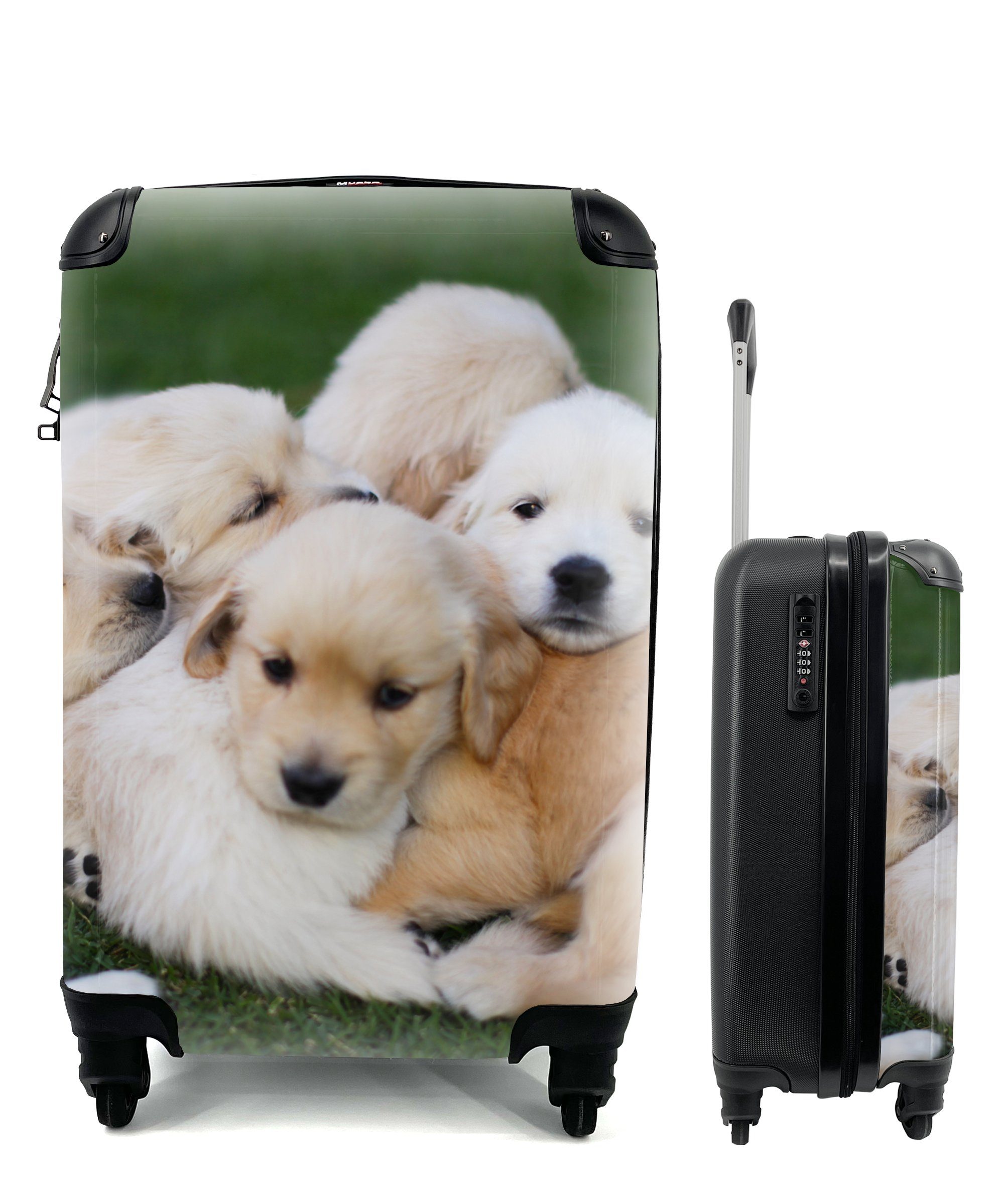 MuchoWow Handgepäckkoffer Tiere - Welpen - Hunde, 4 Rollen, Reisetasche mit rollen, Handgepäck für Ferien, Trolley, Reisekoffer