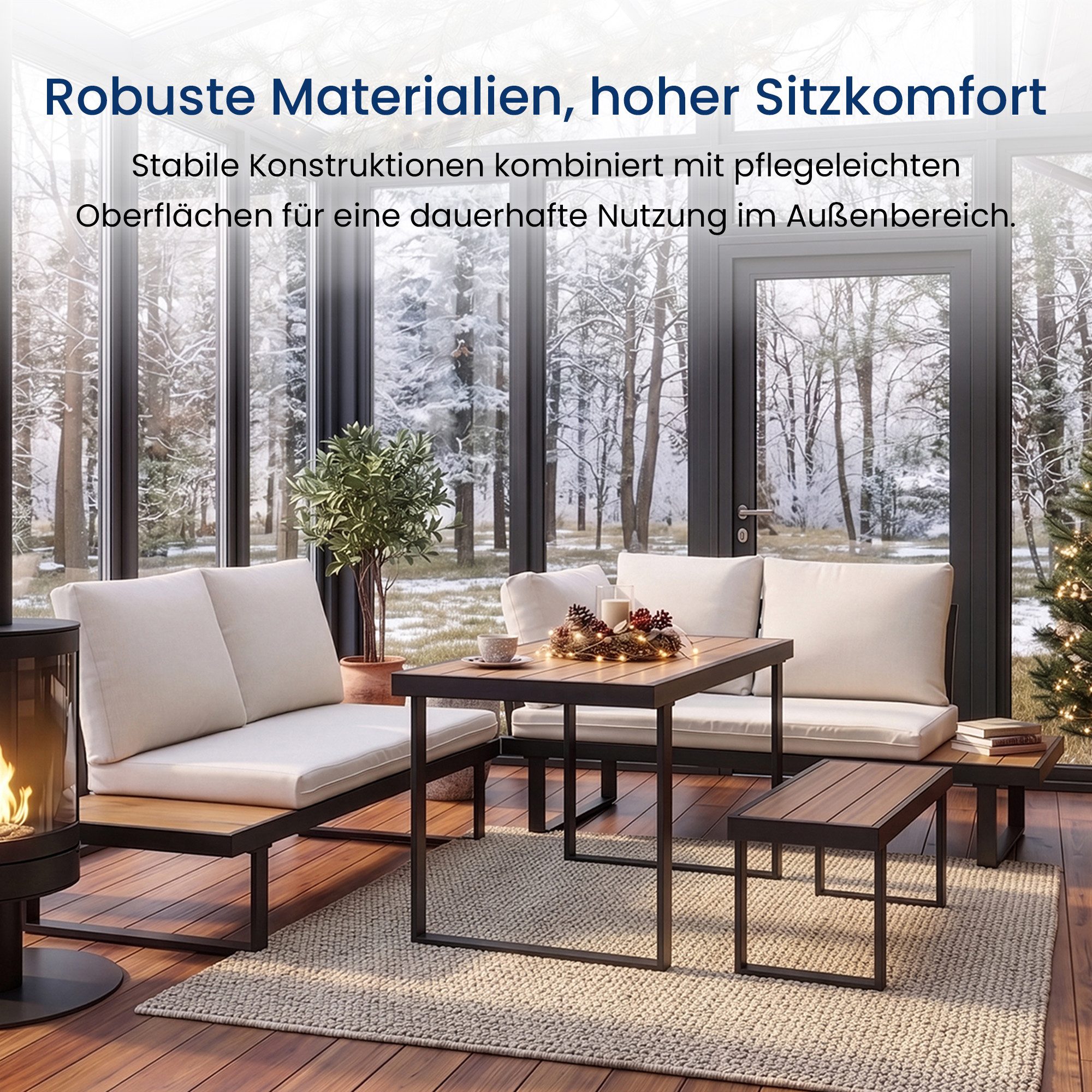 Home Collective Gartenlounge-Set Balkonmöbel Lounge Möbel Outdoor Terrassenmöbel Sitzgruppe mit Tisch, (4-teiliges Set mit Ecksofa, 1 Bank und 1 Tisch 110 cm, i – Bild 3 von 5