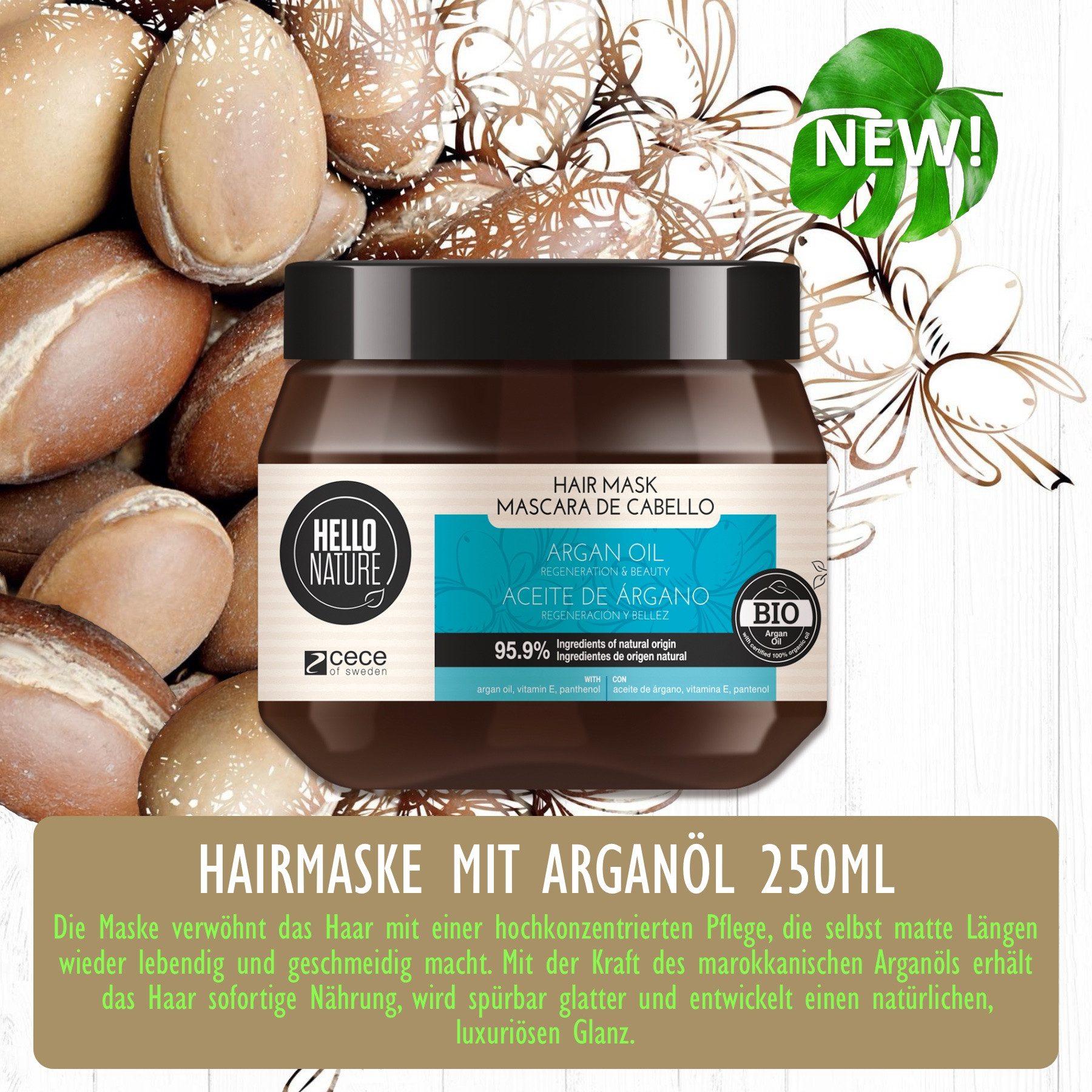 Hello Nature Haarmaske Haar Repair Intensivpflege Tiefenregeneration Argnöl, 1-tlg., Haarmaske, Haarpflege, Hello Nature, Haarkur, Arganöl
