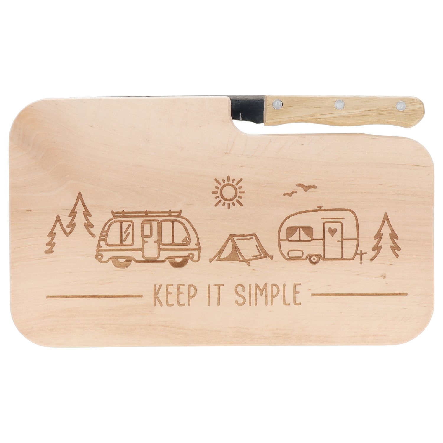 Spruchreif® Brotschneidebrett Brotzeitbrett mit Gravur · Holzbrett mit Messer · Outdoor Geschenke