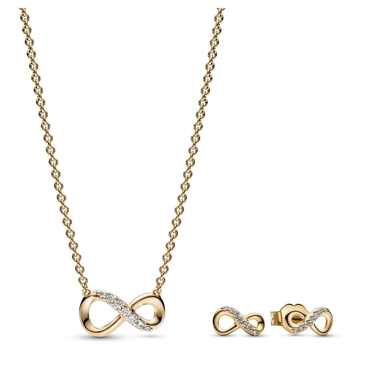 Pandora Kette mit Anhänger 68322, für Damen Schmuck-Set Funkelnde Unendlichkeit Goldfarben