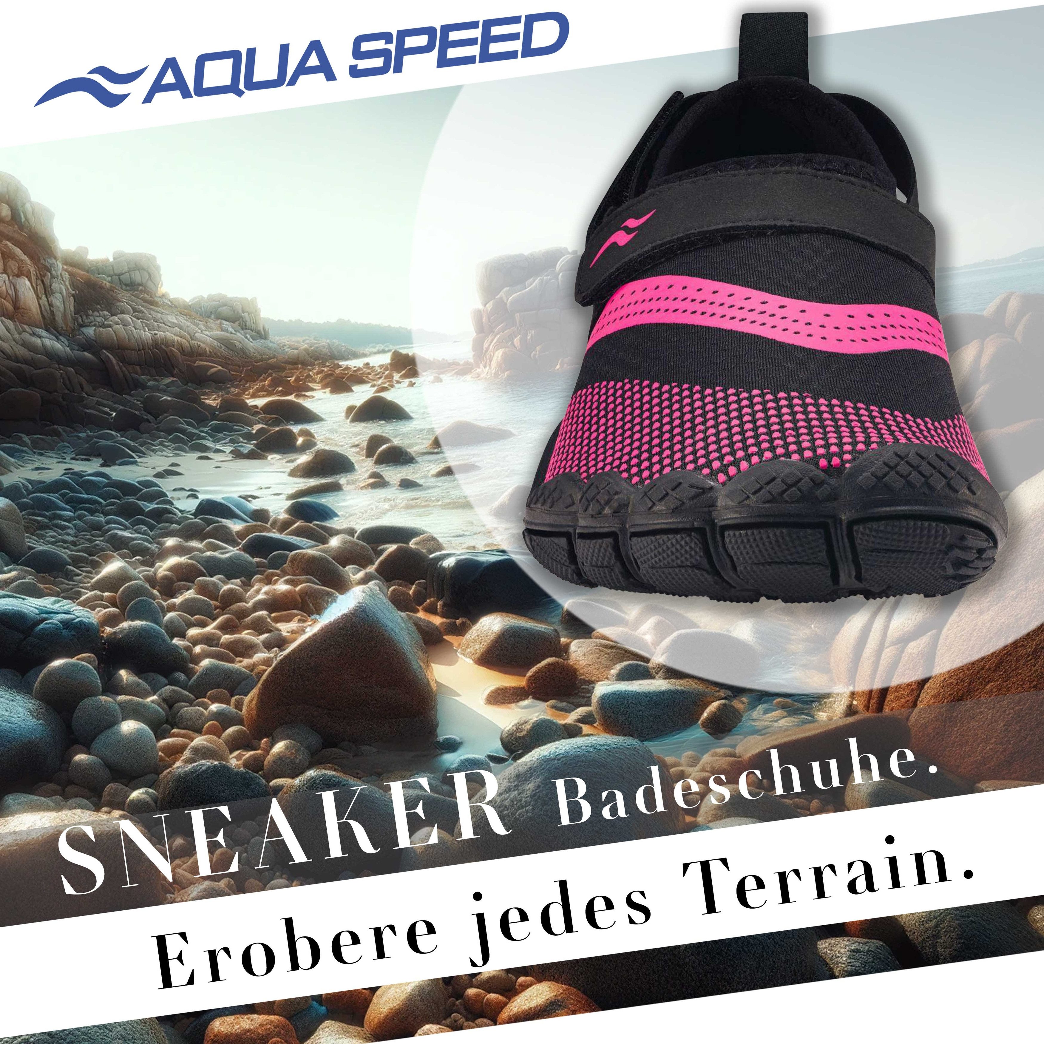 Aqua Speed Bequeme Aqua Sneaker AGAMA Gr. 37 – Schwarz/Pink + Handtuch Wass günstig online kaufen