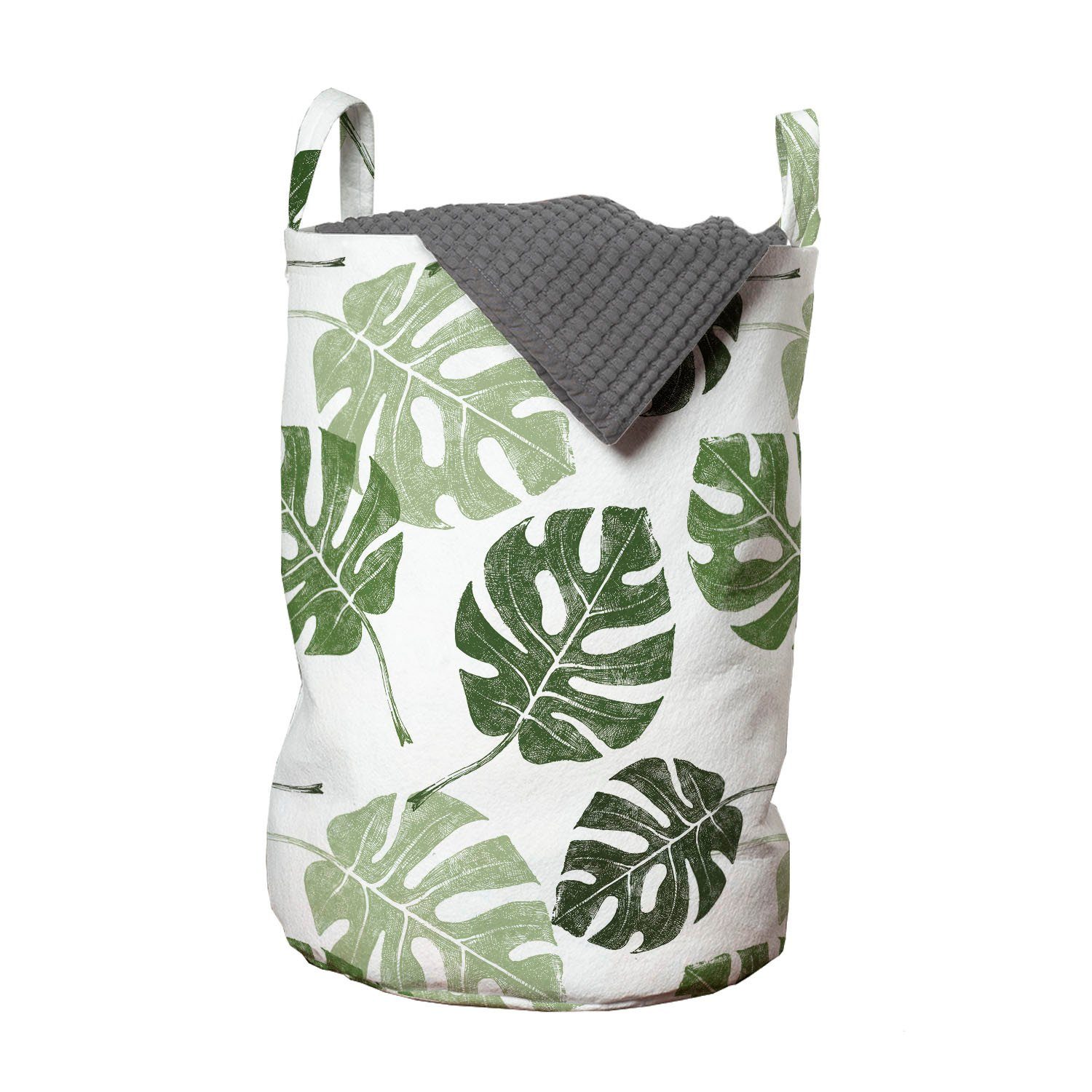Abakuhaus Wäschesäckchen Wäschekorb mit Griffen Kordelzugverschluss für Waschsalons, Monstera Tropischen Dschungel Leaves