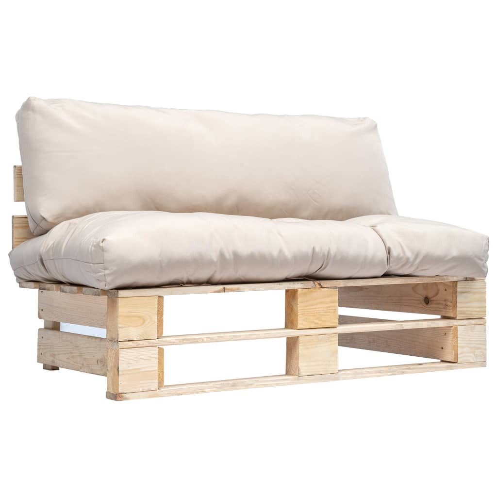 vidaXL Loungesofa Outdoor-Sofa Paletten mit Kissen in Sandfarben Kiefernholz, 1 Teile