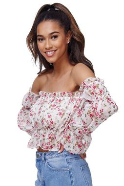 Rayshyne Carmenbluse RS-02 (mit floralem Print Schulterfreies Crop Top in Einheitsgröße)