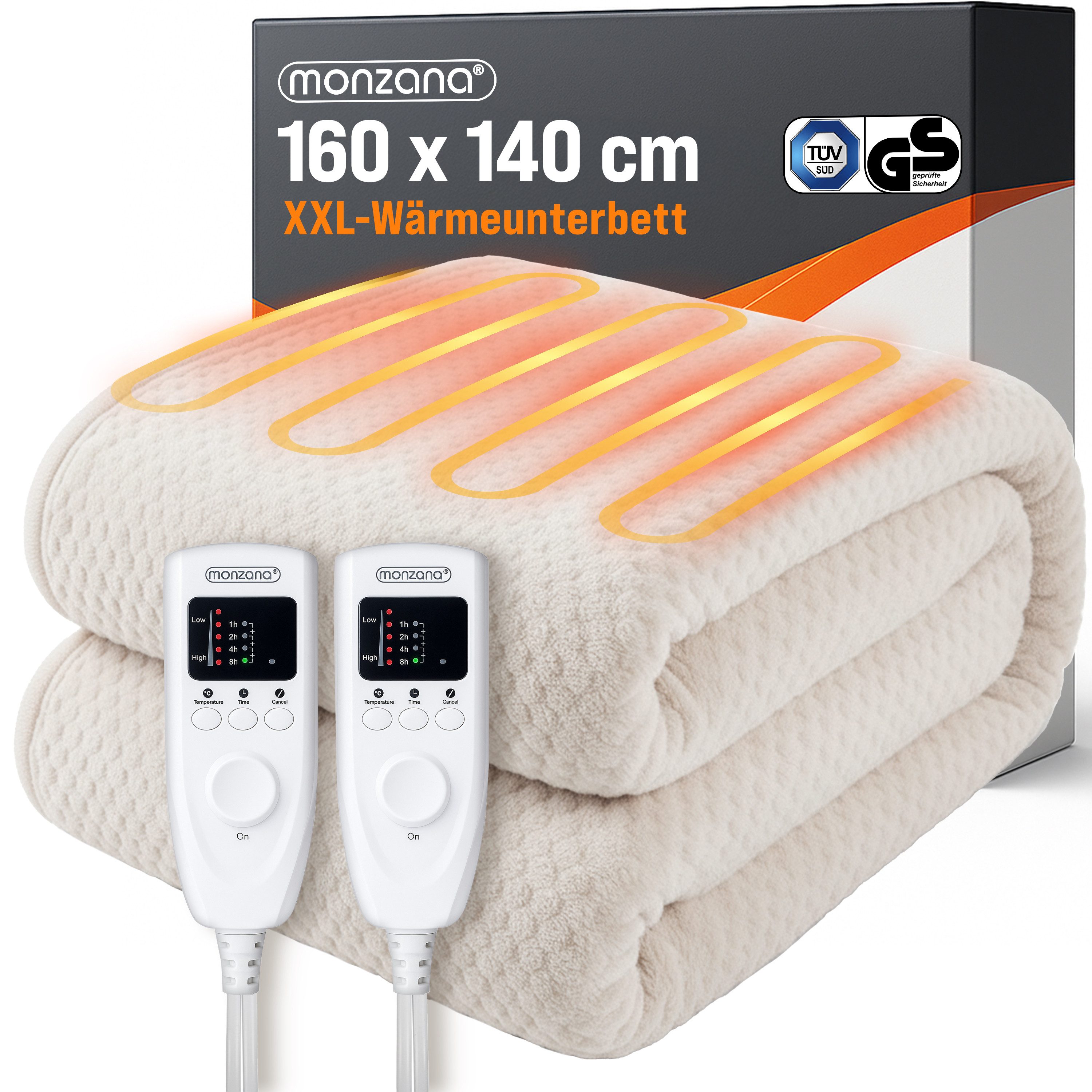 Deuba Heizdecke, Wärmeunterbett 160x140cm Timer 5 Stufen Fleece 2x60W creme