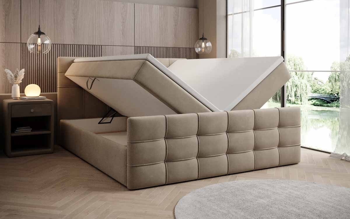 Luxusbetten24 Boxspringbett Luxor Samt, mit Stauraum