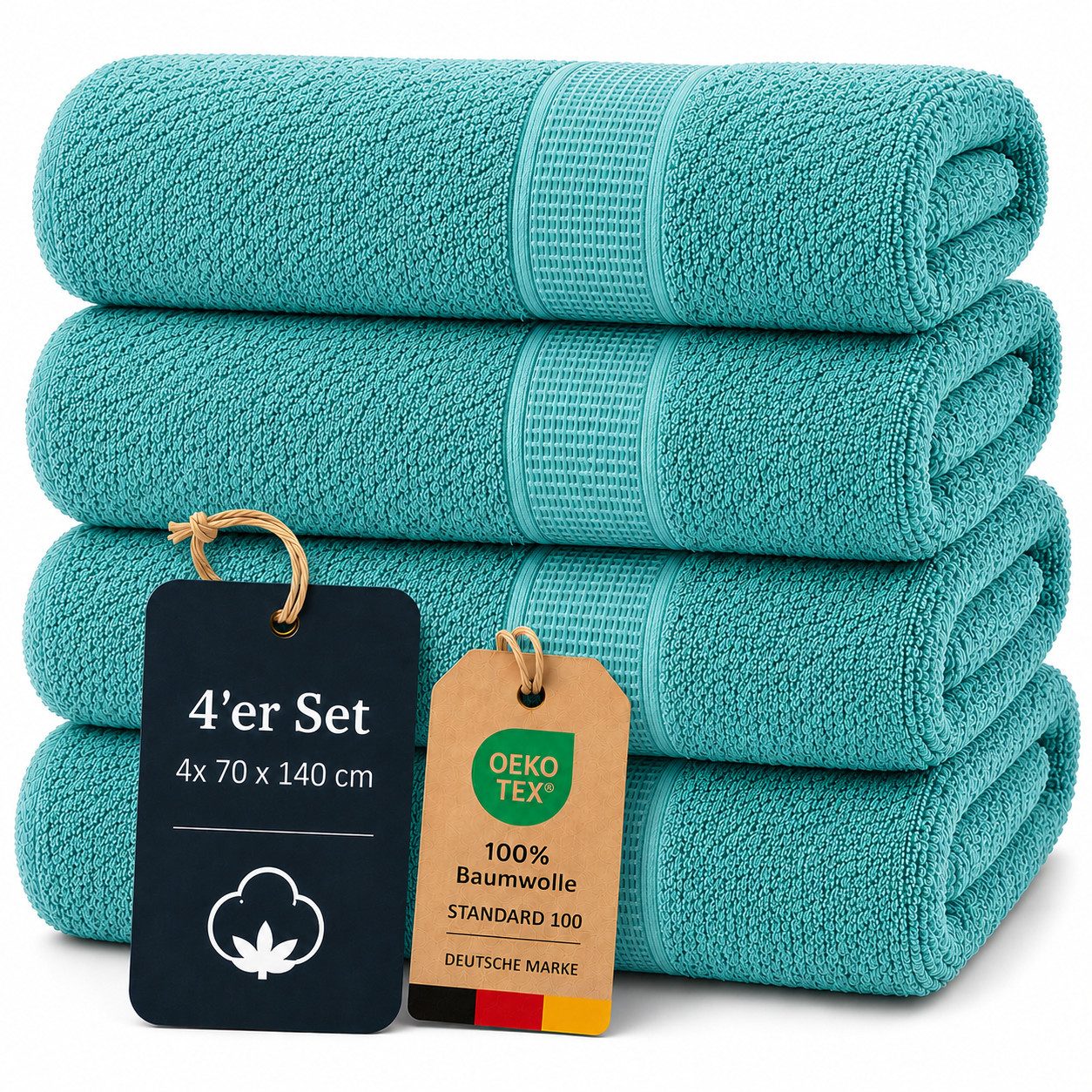 Komfortec Handtuch Set 4x Premium Badetuch Set - 70x140 cm, Frottee (4-St), 4x Handtuch-Set, 100% Baumwolle, mit Bordüre, Weich & Saugstark
