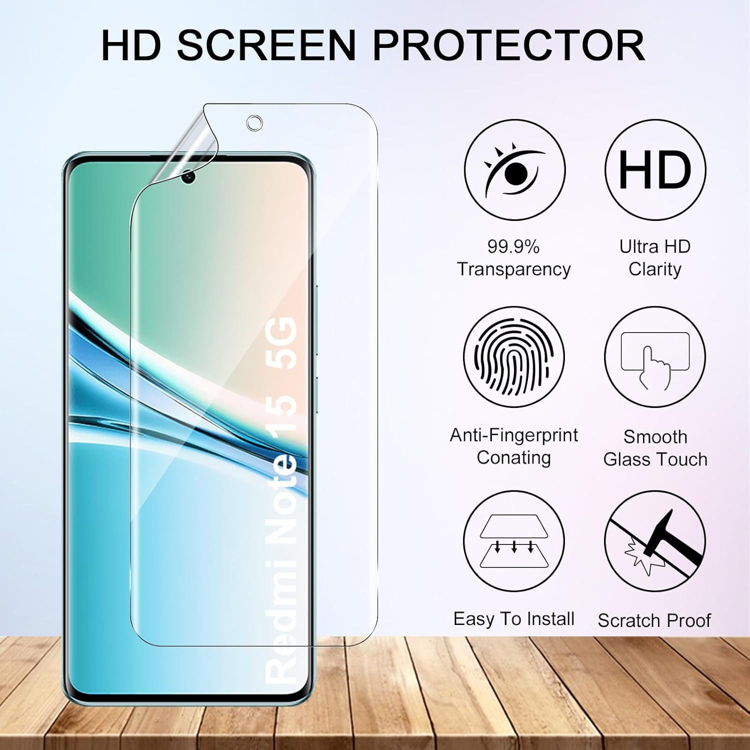 CLM-Tech Displayschutzfolie 2X für Xiaomi Redmi Note 15 5G 6,77 Zoll, TPU Folie - Anti-Fingerabdruck und kratzfest -, 2 Stück, Anti-Fingerabdruck – Bild 3 von 5