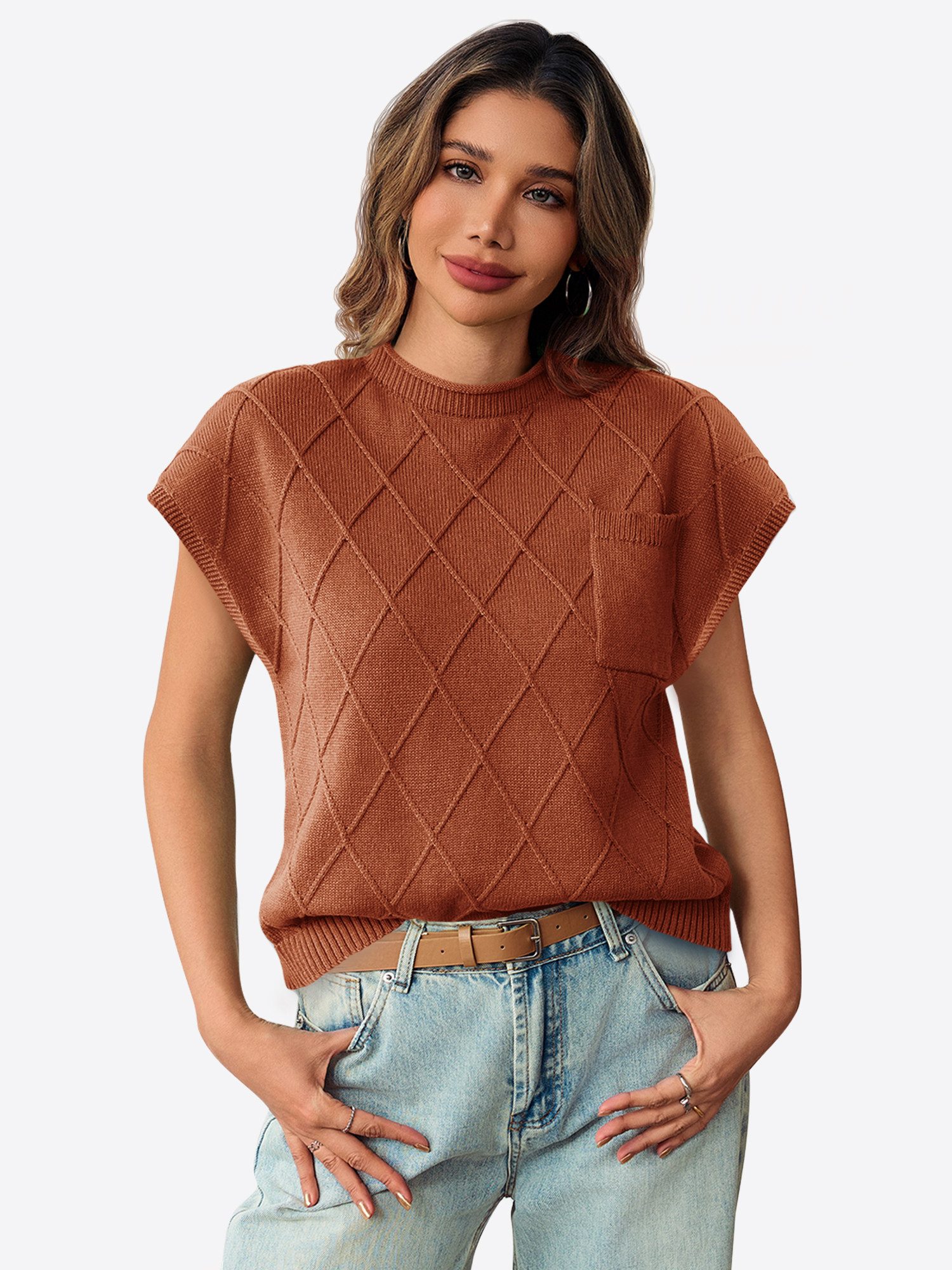 Kurzarmpullover Damen Pullover mit Stehkragen und kurzen Ärmeln