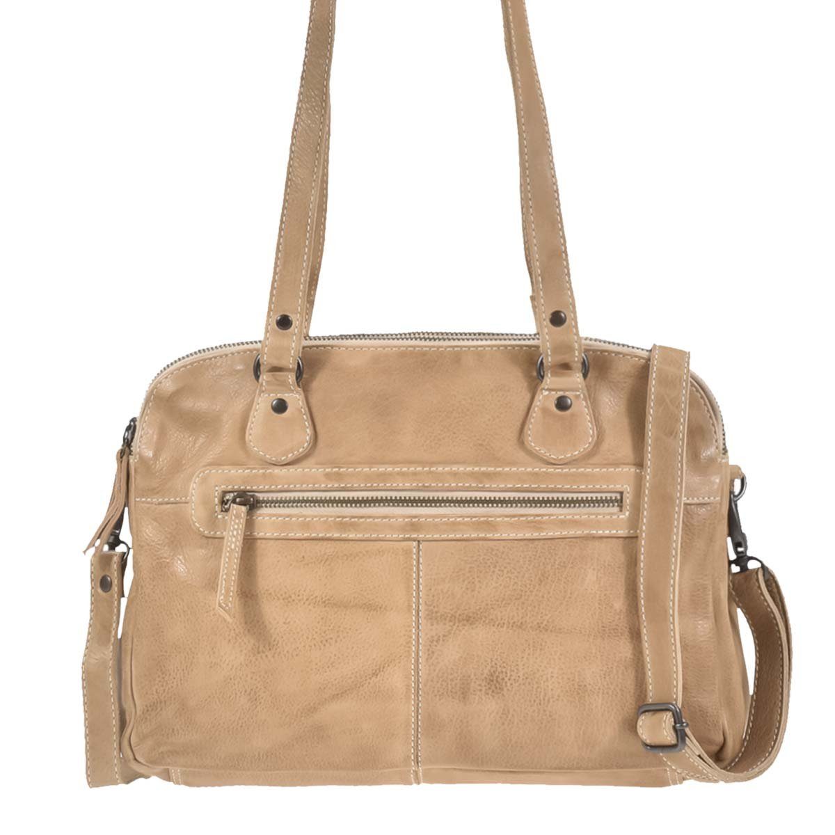 Bear Design Umhängetasche "Lieke" Leder Damen Schultertasche Handtasche mittelgroß, Handtasche, 2 getrennte Fächer, Schultertasche 33x25cm, beige