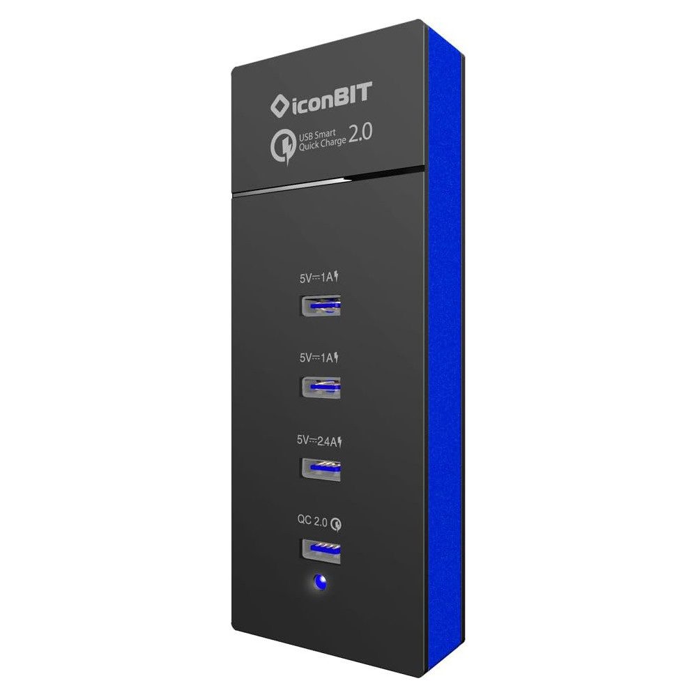 Iconbit FTB 4U6QC Universalladegerät USB Smart Charger Powerbank FTB 4U6Q FTB-4U6T (1 St), Netzteil mit 4 Double-Sided USB Ports, QC 2.0 Technologie