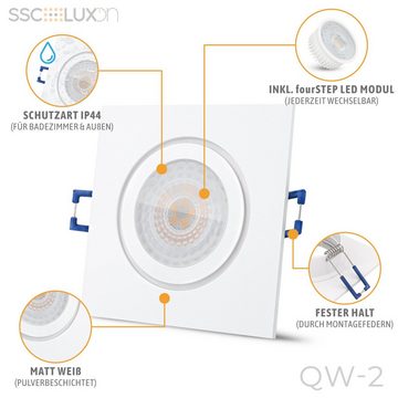 SSC-LUXon Außen-Deckenleuchte QW-2 Bad Einbauspot LED flach in weiss quadratisch IP44 mit fourSTEP