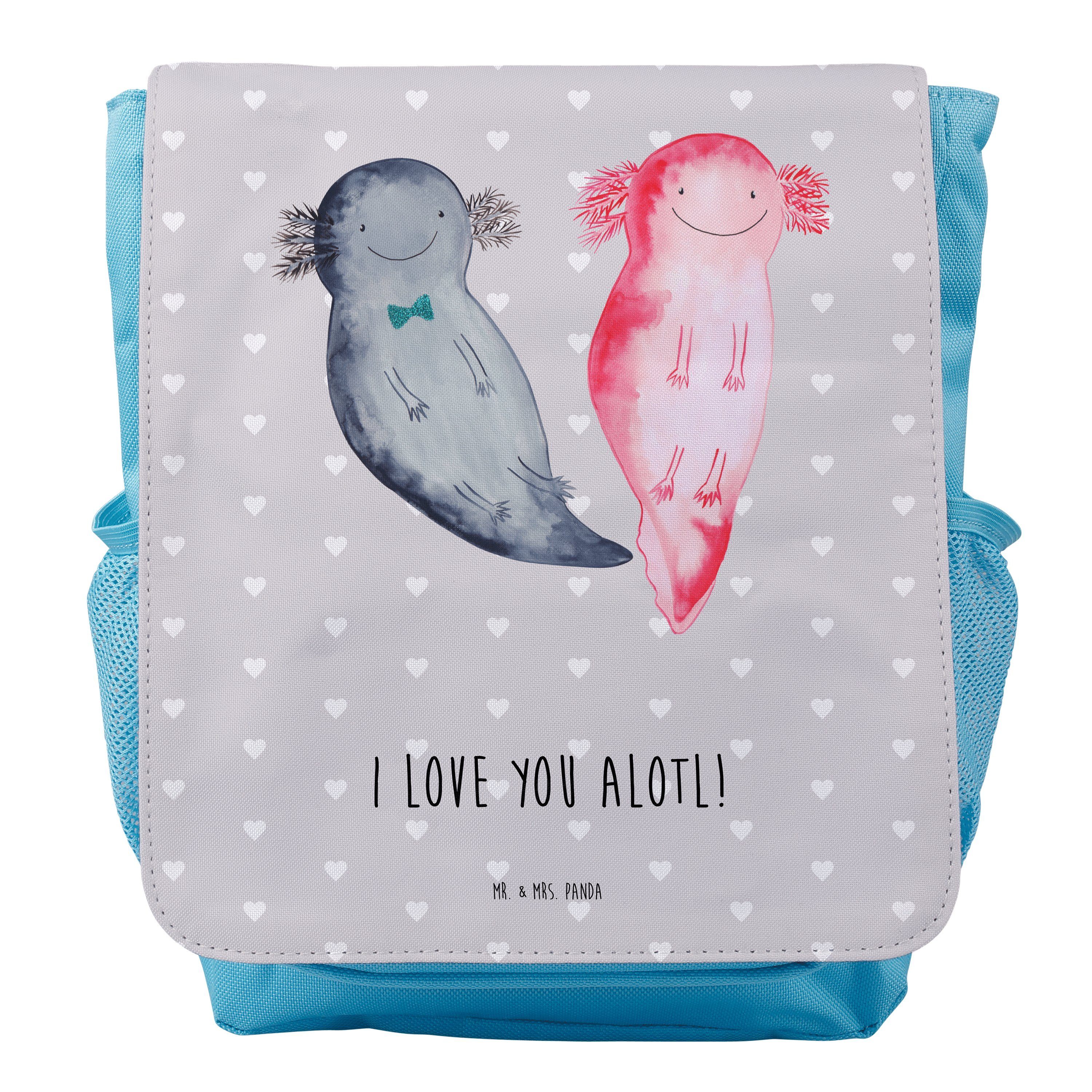 Mr. & Mrs. Panda Kinderrucksack Axolotl Liebe - Grau Pastell - Geschenk, Liebesbeweis, für Männer, Ru