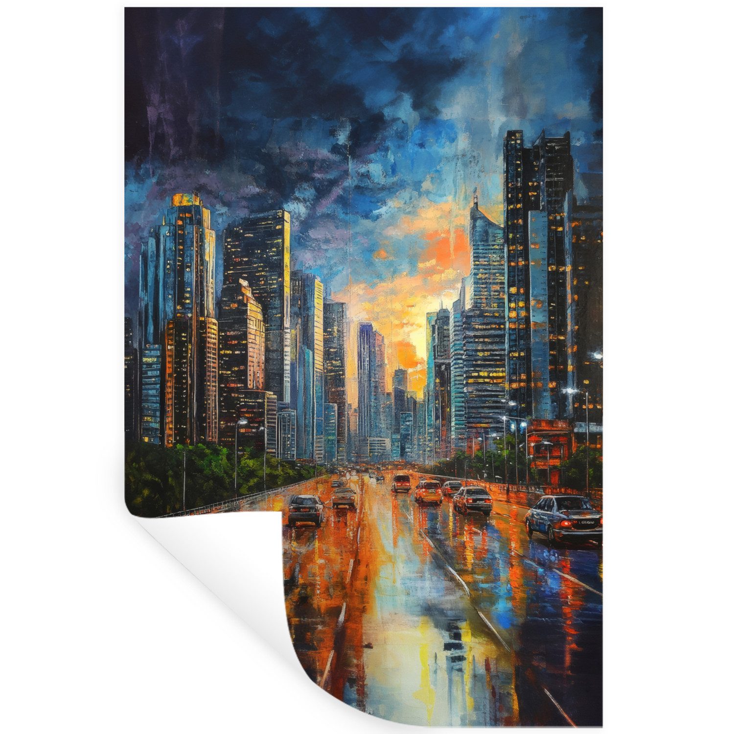 MuchoWow Wandsticker Auto - Skyline - Sonne - Blau (1 St), Wandaufkleber, Selbstklebend, Wohnzimmer, 20x30 cm