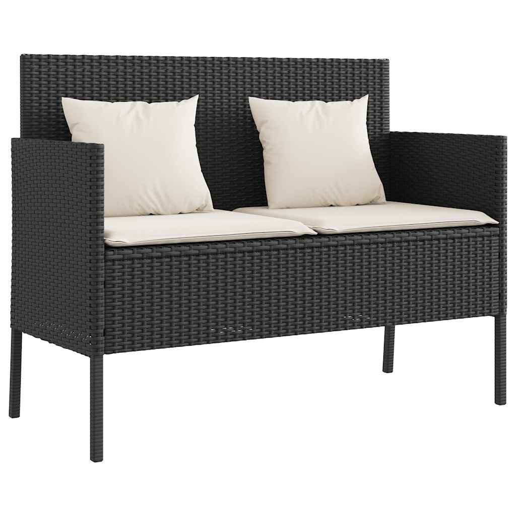furnicato Gartenbank aus PE-Rattan Schwarz 113x61x87 cm mit Stauraum, UV-beständige Sitzbank mit Gasfeder und waschbaren Kissenbezügen