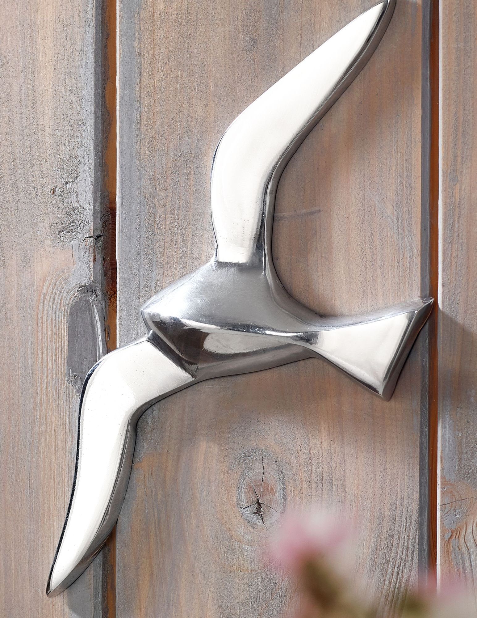 Maritim, Aluminium 30 (Möwe Modern Glänzend Wandskulptur Klein WL1.917 Silber Skulptur), Wanddekoobjekt Wohnling cm, Wanddekoration