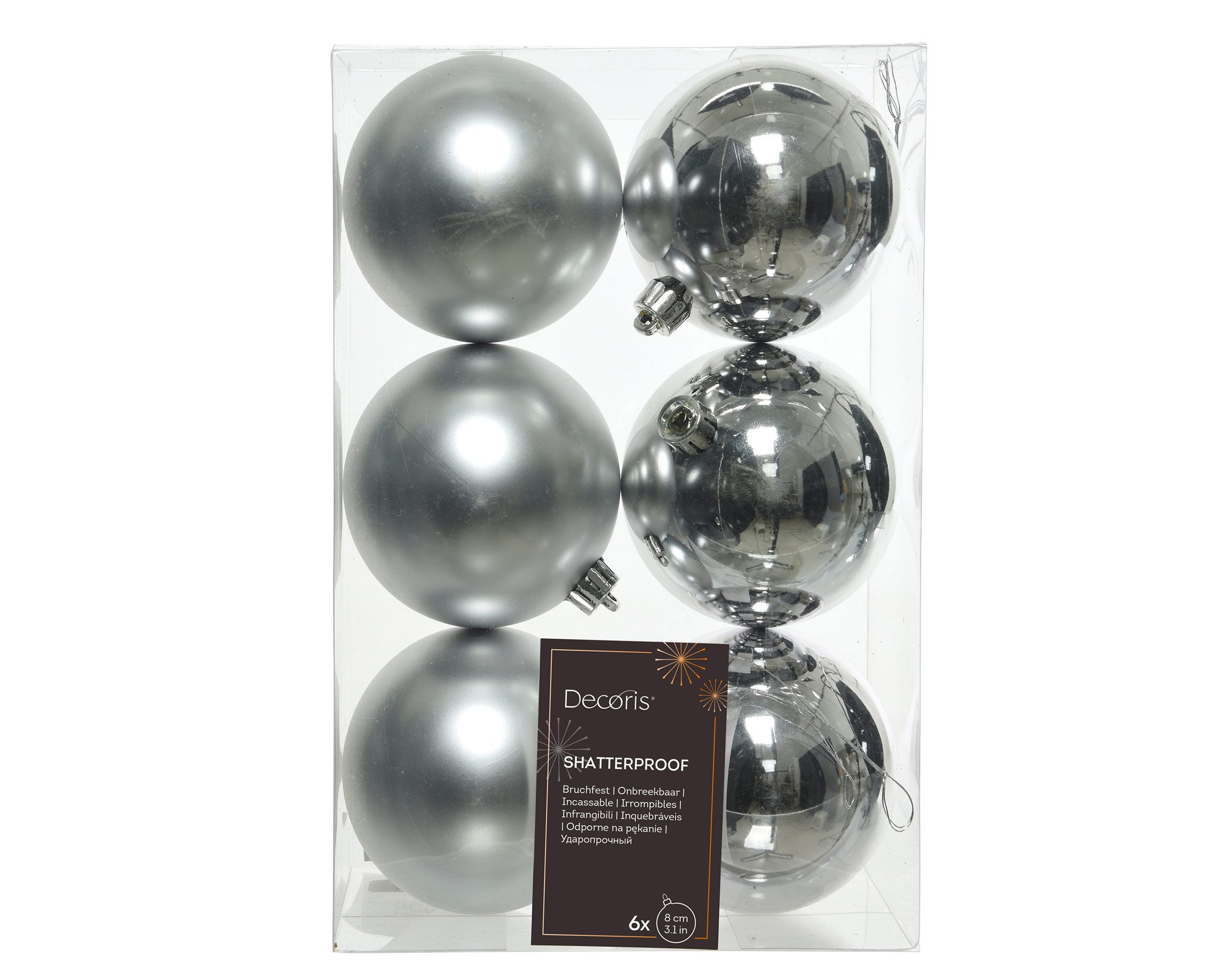 Kaemingk Weihnachtsbaumkugel, Weihnachtskugeln Kunststoff 8cm 6 Stück - Silber